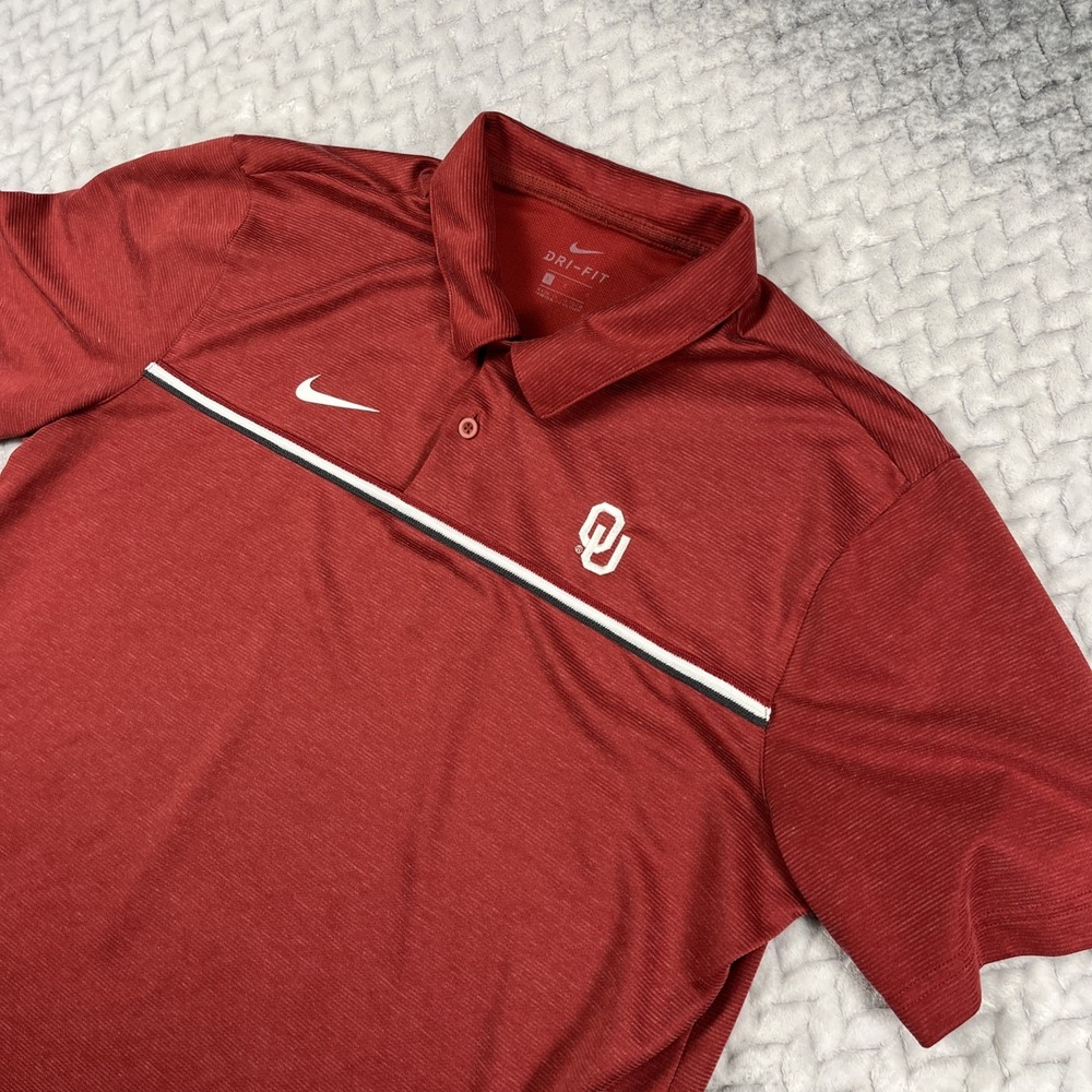 Nike DriFit Oklahoma OU Sooners Short Sleeve Golf Polo Shirt Mens Large Red